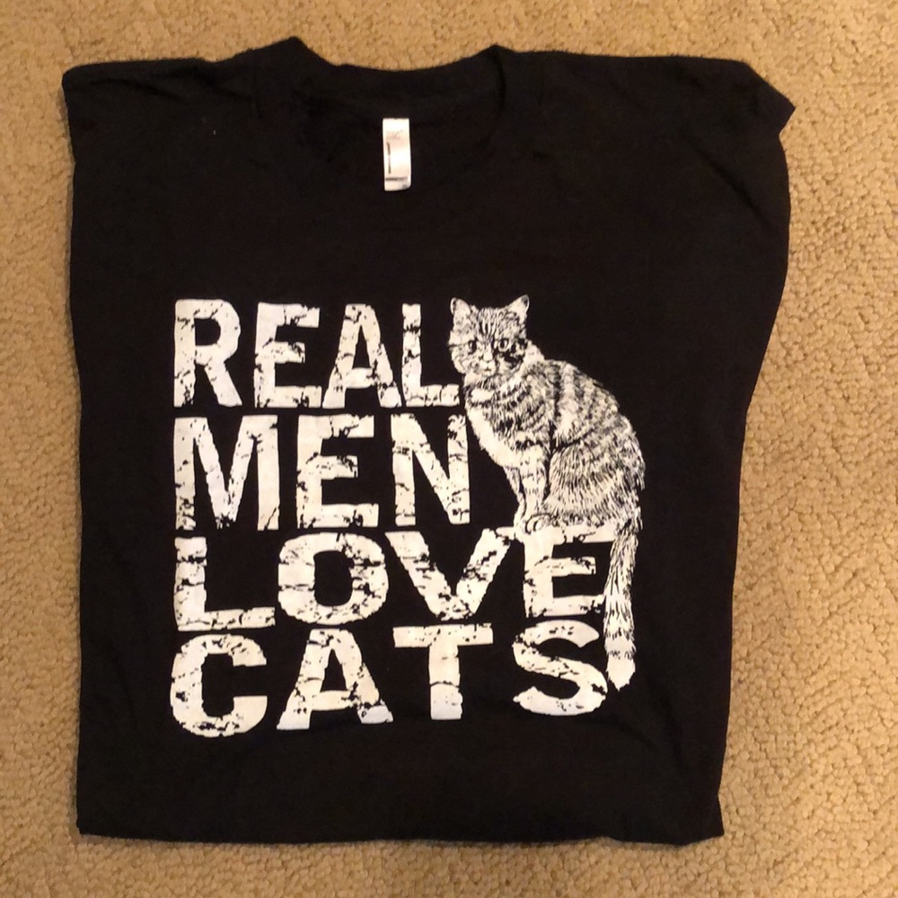 NWOT American Apparel black Real Men Love  Cats tee shirt